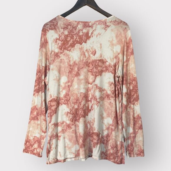 Susan Graver Tunic Top Women Size L Pink Tie-Dye Watercolor Kangaroo Pocket C13 - Picture 7 of 14